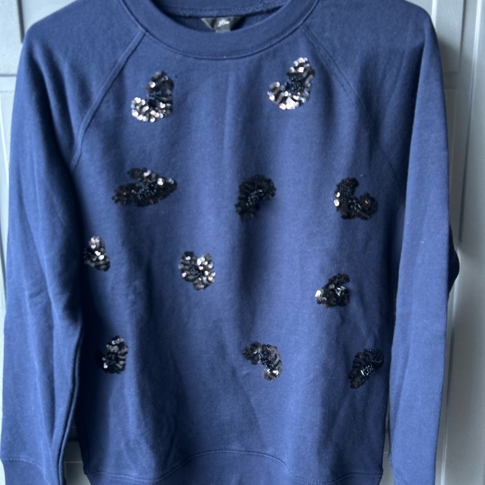 J. Crew Navy Sweater with Black Sequins